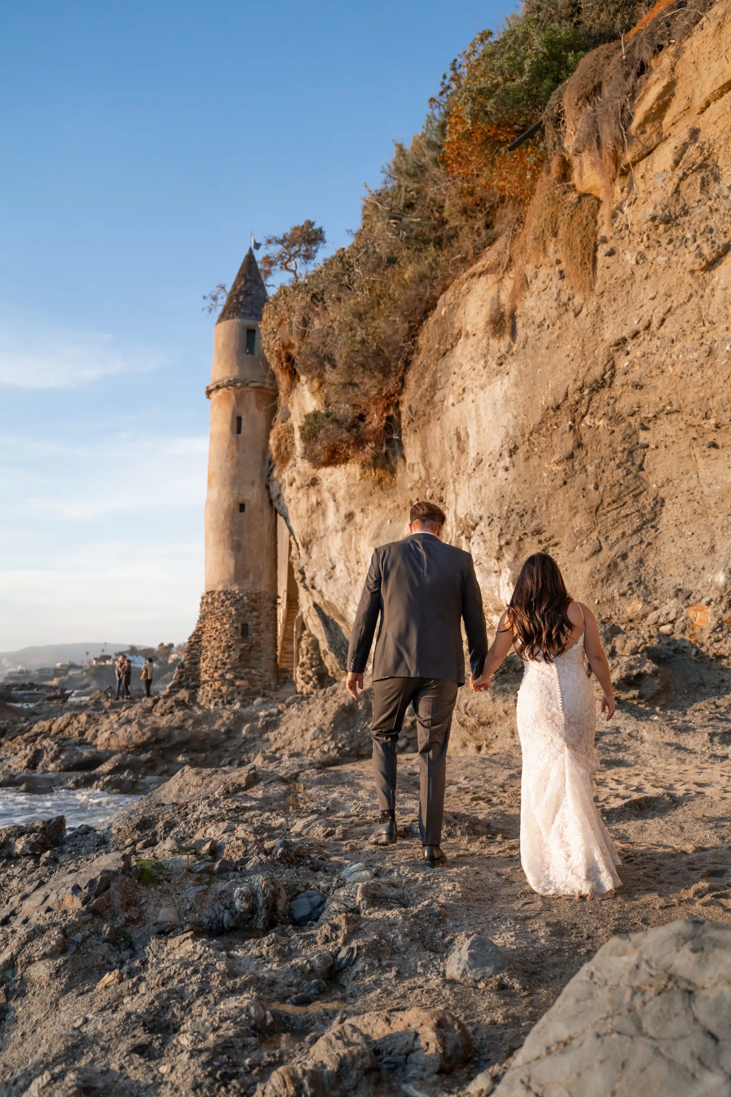 Wedding couple embracing during an Orange County celebration